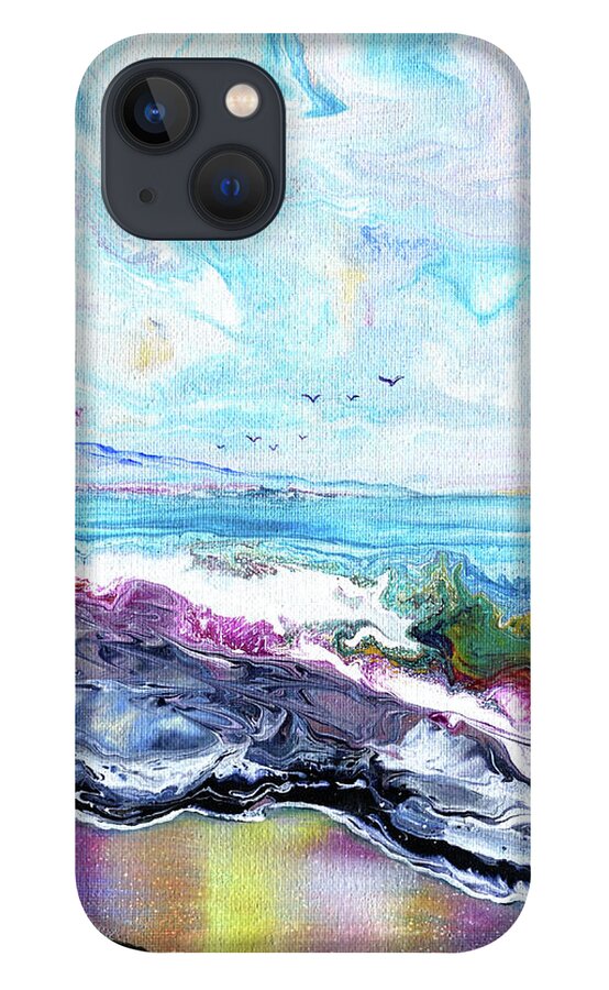 Beach iPhone 13 Case featuring the painting Waves Rolling Over Colorful Sands by Laura Iverson