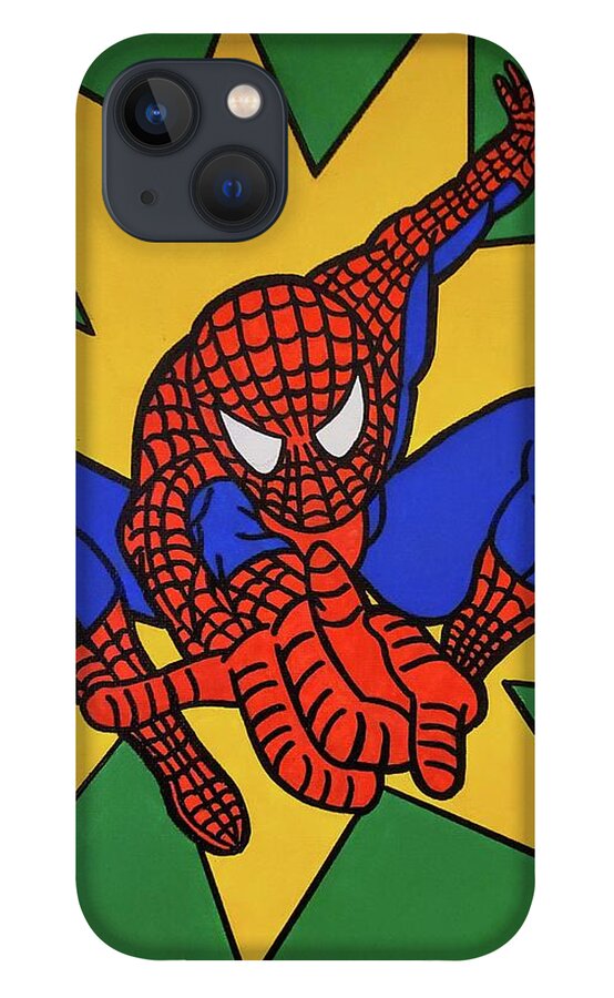 Marvel iPhone 13 Case featuring the painting Web Slinger by Elena Pratt