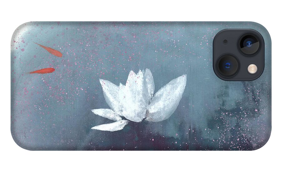 A Brilliant Lotus In A Pond With Delightful Fish. It's A Simple Chinese Brush Painting On Rice Paper. iPhone 13 Case featuring the painting White Lotus IV by Mui-Joo Wee