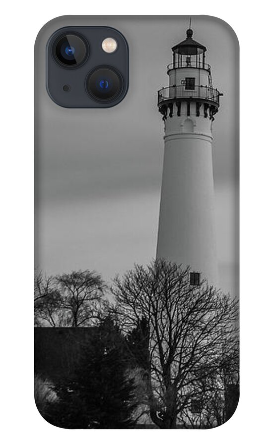 Architecture iPhone 13 Case featuring the photograph Wind Point Light - Winter black and white by Deb Beausoleil