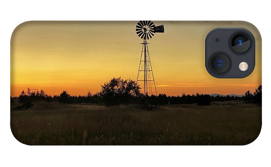Sunset iPhone 13 Case featuring the photograph Windmill Golden Hour Silhouette by Jerry Abbott