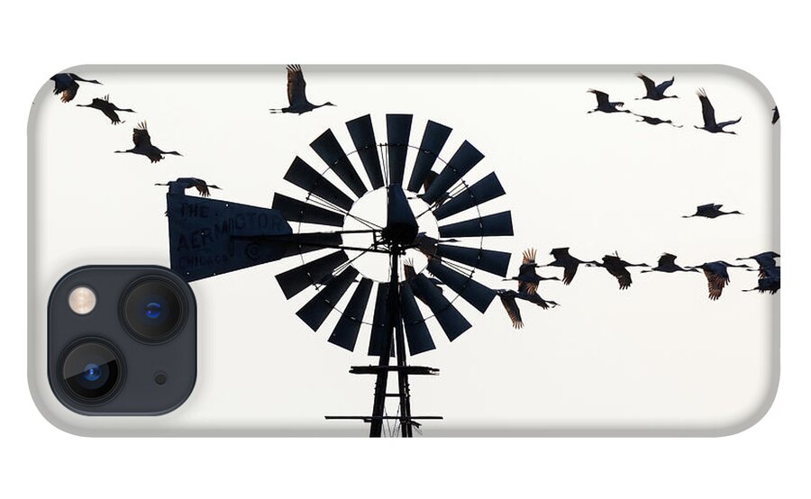 Sandhill Cranes iPhone 13 Case featuring the photograph Windmills and Sandhill Cranes by Susan Rissi Tregoning