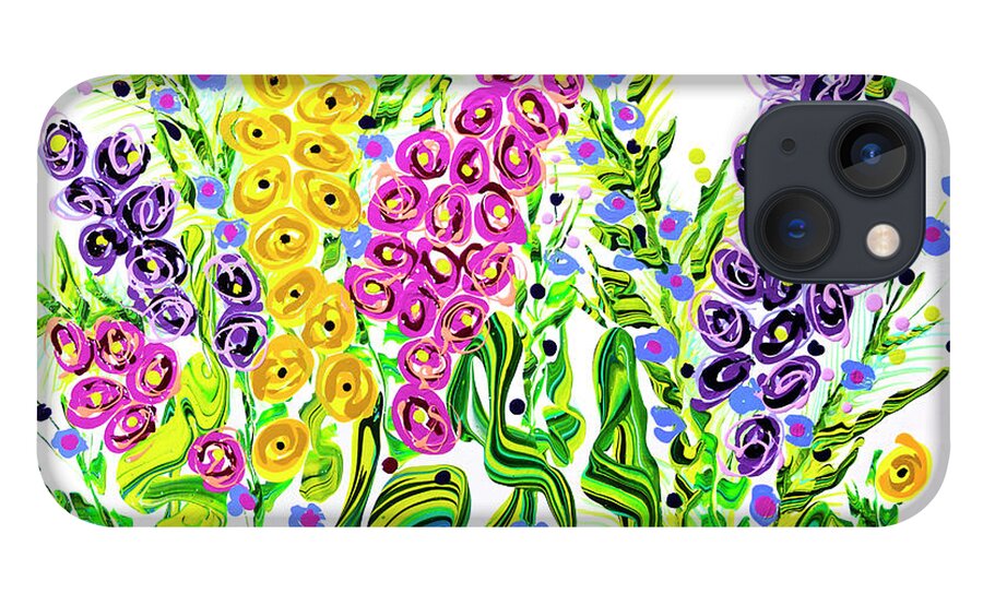 Abstract Snapdragons iPhone 13 Case featuring the painting Windy Garden Snaps by Jane Arlyn Crabtree