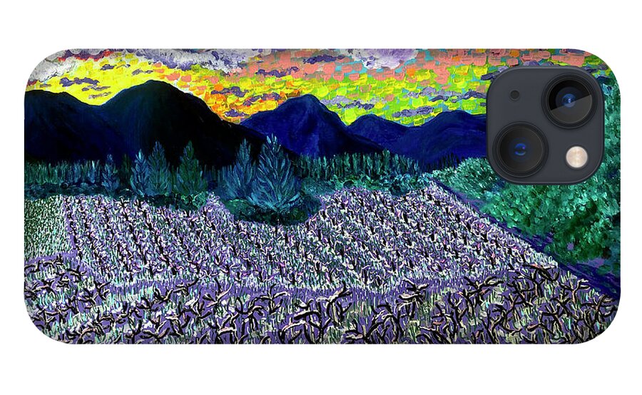Winter Dawn iPhone 13 Case featuring the painting Winter arrives at Betsy's vineyard. Williams, Oregon. by ArtStudio Mateo
