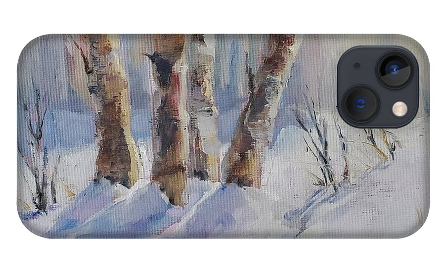 Landscape iPhone 13 Case featuring the painting Winter Birches by Sheila Romard