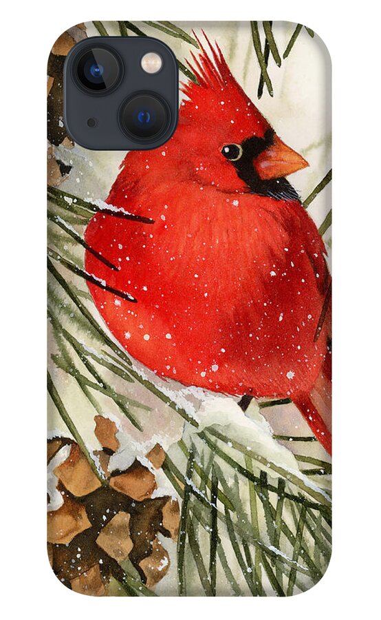 Cardinal iPhone 13 Case featuring the painting Winter Cardinal by Espero Art