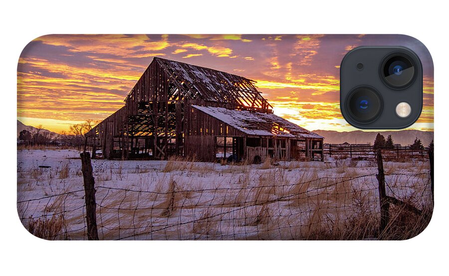 Barn iPhone 13 Case featuring the photograph Winter Sunset at Mapleton Barn by Wesley Aston