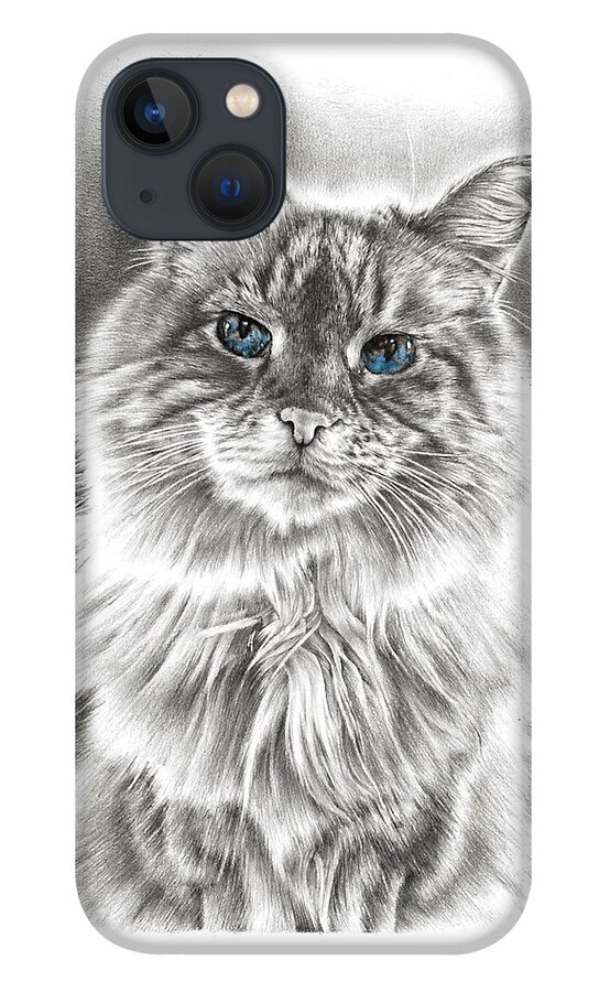 Cat iPhone 13 Case featuring the drawing Wise Feline by Casey 'Remrov' Vormer