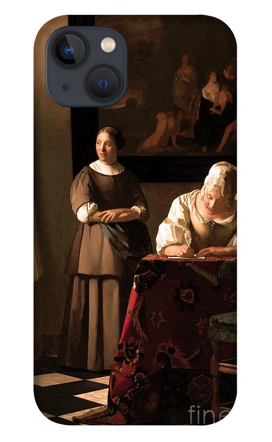 Woman Writing A Letter iPhone 13 Case featuring the painting Woman Writing a Letter with her Maid by Alexandra Arts