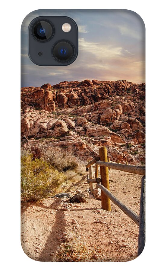 Vegas iPhone 13 Case featuring the photograph Wood Rail Fence Into Desert Mountains by Darryl Brooks