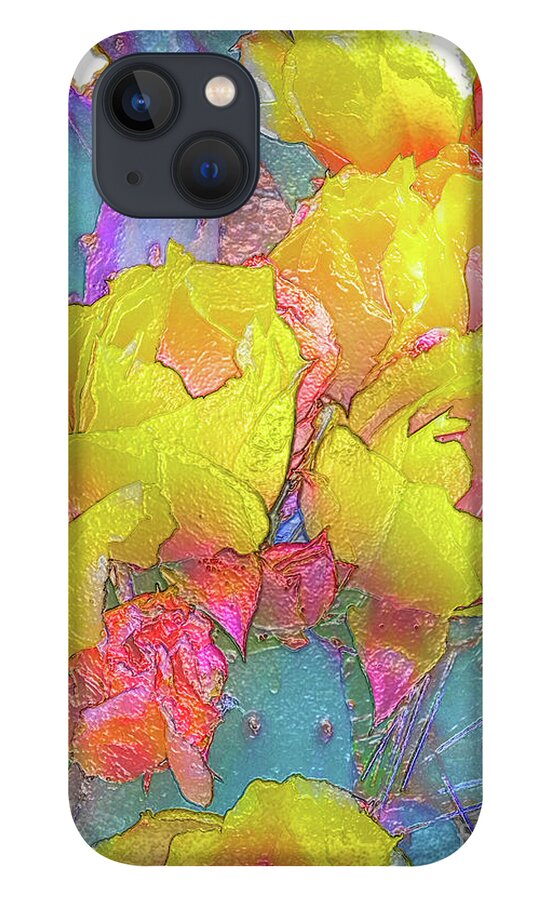 Cactus Flowers iPhone 13 Case featuring the painting Yellow Cactus Flowers by Bonnie Marie