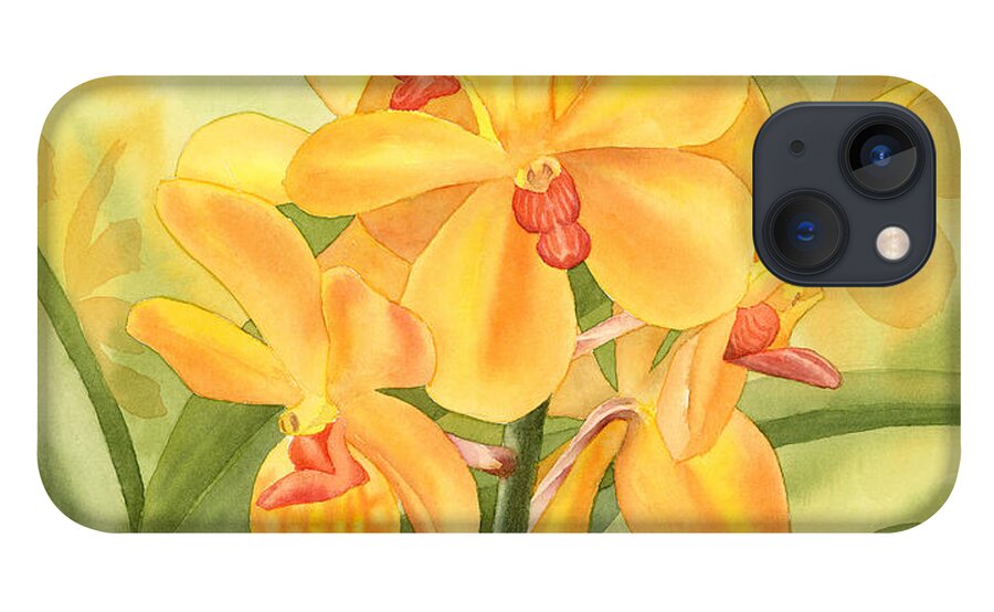 Yellow iPhone 13 Case featuring the painting Yellow Orchid by Espero Art