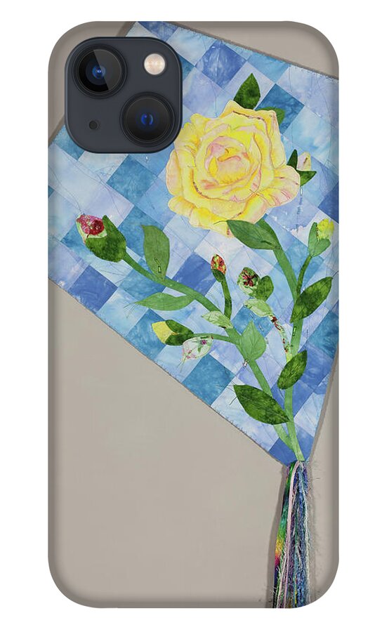 Fiber Art iPhone 13 Case featuring the mixed media Yellow Rose of Texas 2 by Vivian Aumond