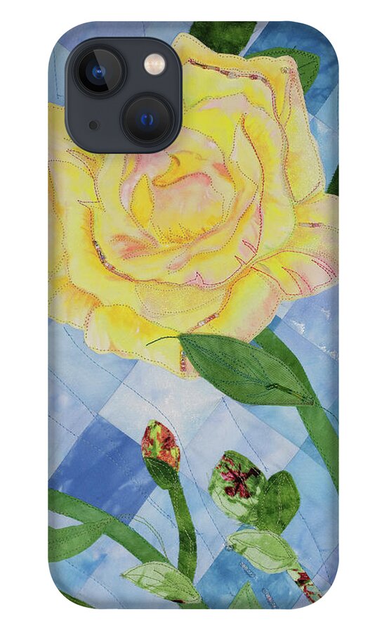 Fiber Art iPhone 13 Case featuring the mixed media Yellow Rose of Texas 3 by Vivian Aumond