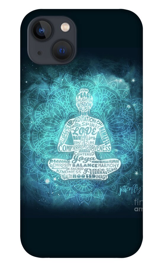 Woman iPhone 13 Case featuring the digital art Yoga Woman Meditating Mandala by Laura Ostrowski