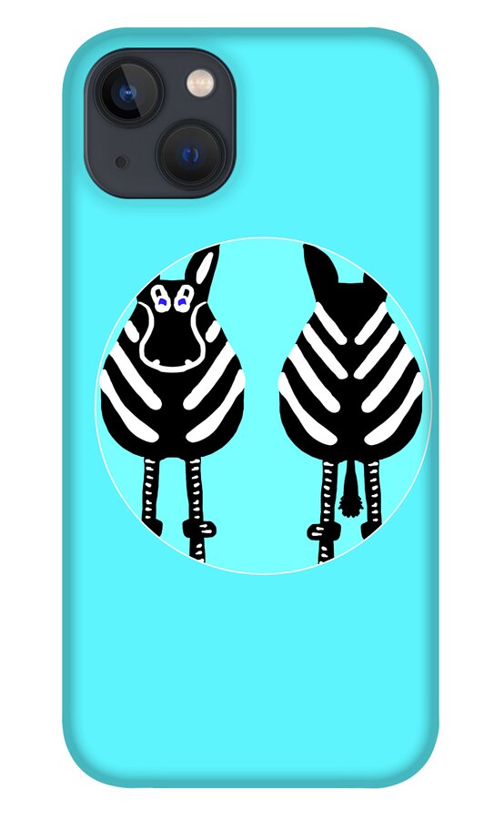 Zebra iPhone 13 Case featuring the painting Zebra Whimsy Both Ends by Barefoot Bodeez Art