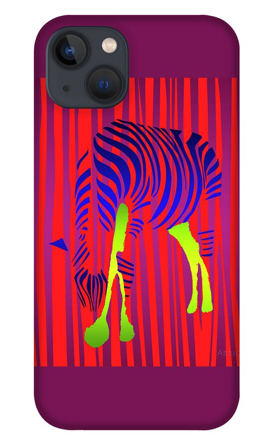 Zebra iPhone 13 Case featuring the painting Zebra-square by David Arrigoni