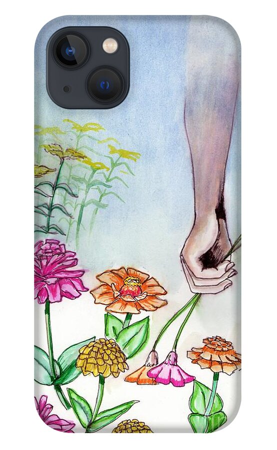 Zinnia iPhone 13 Case featuring the painting Zinnias and Goldenrod by Tammy Nara