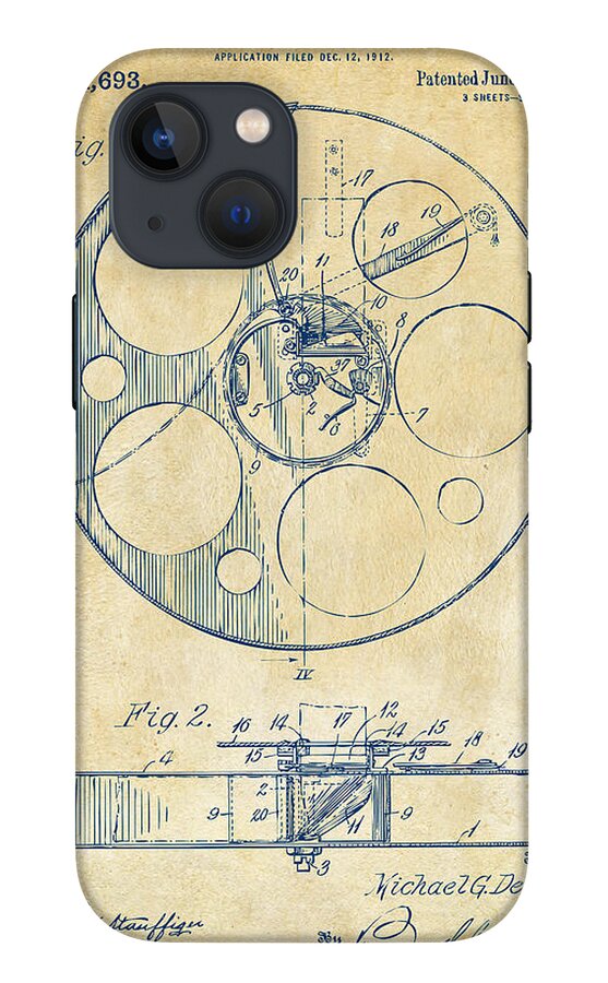 1915 Movie Film Reel Patent Vintage iPhone 13 Mini Tough Case by