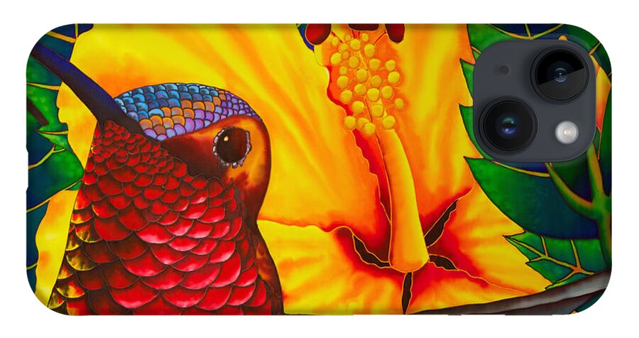 Hibiscus Flower iPhone Case featuring the painting Rufous Hummingbird - Exotic Bird by Daniel Jean-Baptiste