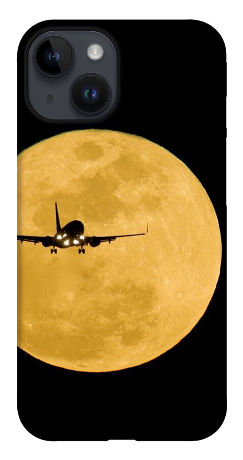 Moon iPhone 14 Case featuring the photograph Aeroplane Silhouetted Against A Full Moon by David Nunuk