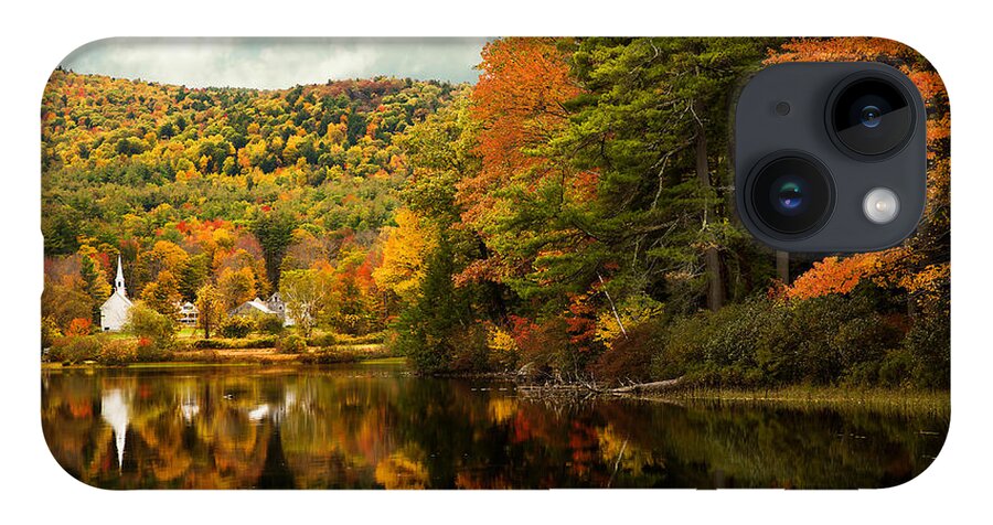 New England iPhone 14 Case featuring the photograph Church by the Lake by Brenda Giasson
