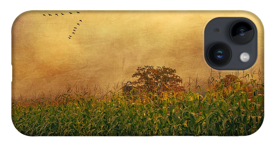 Foggy iPhone 14 Case featuring the photograph Cornfield and Fog #1 by Cathy Kovarik