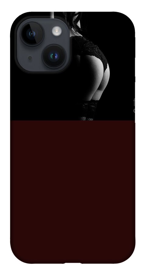Woman iPhone 14 Case featuring the photograph Female nude from behind with red fabric by Jelena Jovanovic