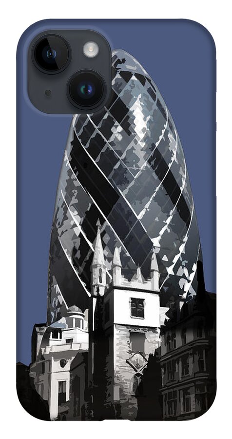 Eye iPhone 14 Case featuring the mixed media Gherkin - New BLUE by BFA Prints