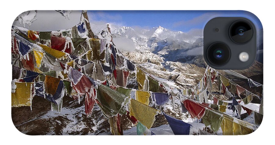 Feb0514 iPhone 14 Case featuring the photograph Icy Prayer Flags Himalaya by Colin Monteath