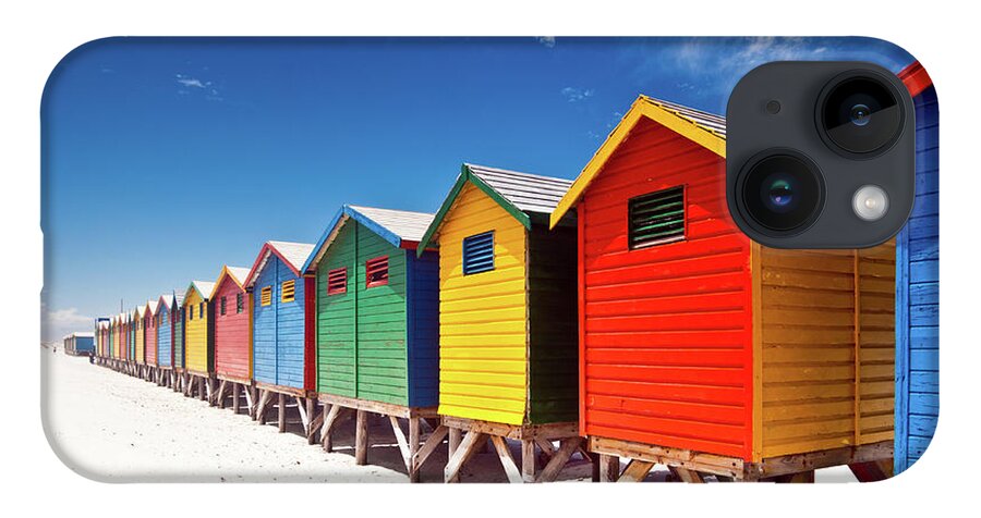 Beach Hut iPhone 14 Case featuring the photograph Muizenberg Beach Cape Town #1 by Ferrantraite
