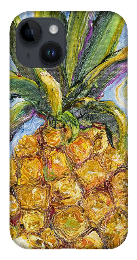 Pineapple Paintings iPhone 14 Case featuring the painting Paris' Tropical Pineapple by Paris Wyatt Llanso