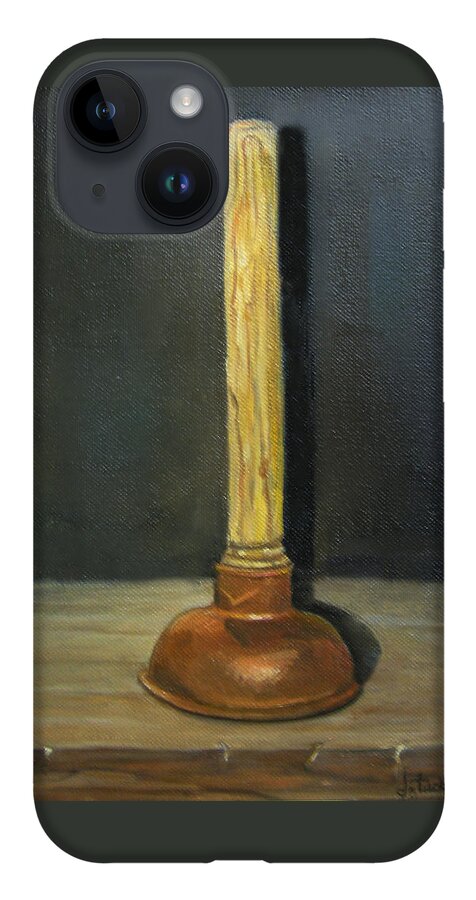Toilet Plunger iPhone 14 Case featuring the painting The Lone Plunger by Donna Tucker