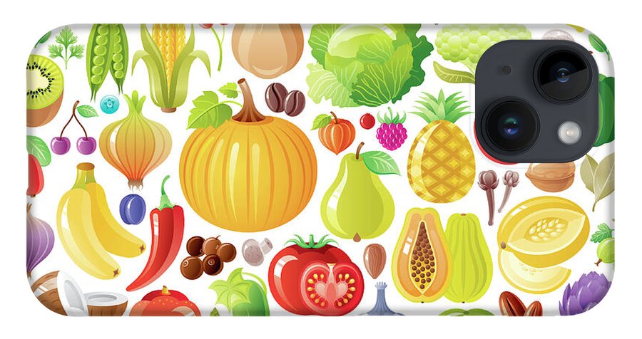 Nut iPhone 14 Case featuring the digital art Vegetarian Rainbow Plate Withe Fruits #1 by O-che