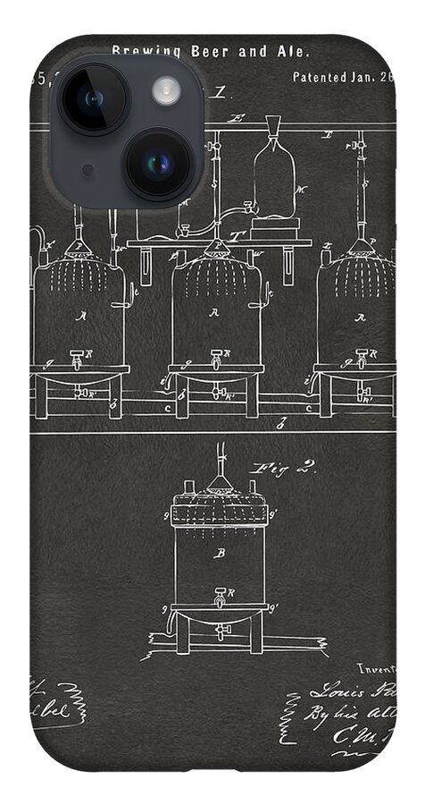 Beer iPhone 14 Case featuring the digital art 1873 Brewing Beer and Ale Patent Artwork - Gray by Nikki Marie Smith