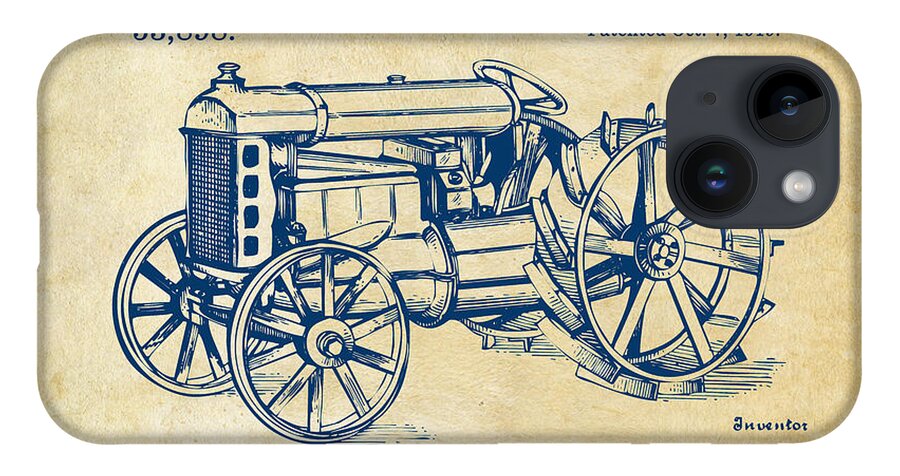 Henry Ford iPhone 14 Case featuring the digital art 1919 Henry Ford Tractor Patent Vintage by Nikki Marie Smith