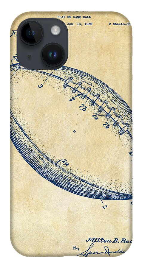 Fotball iPhone 14 Case featuring the digital art 1939 Football Patent Artwork - Vintage by Nikki Marie Smith
