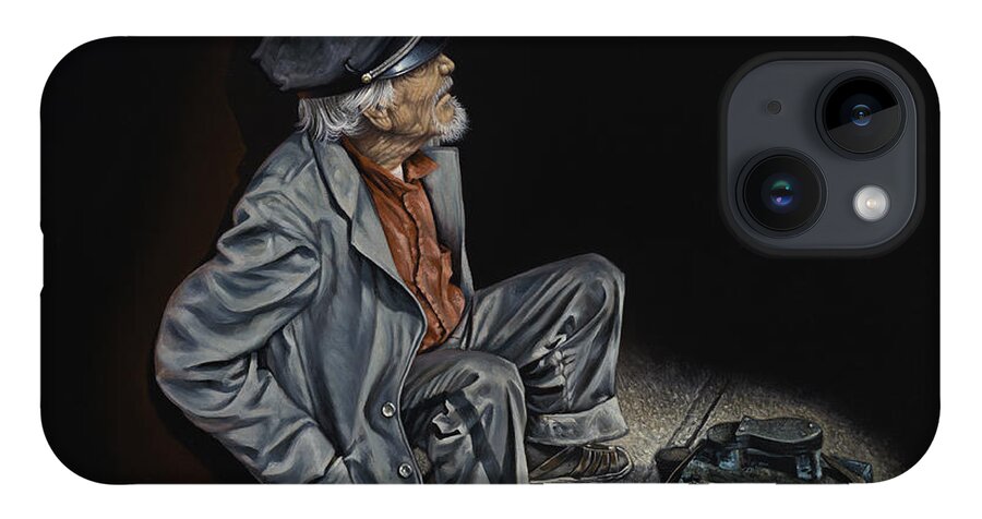 Shoeshiner iPhone 14 Case featuring the painting Empty Pockets by Ricardo Chavez-Mendez