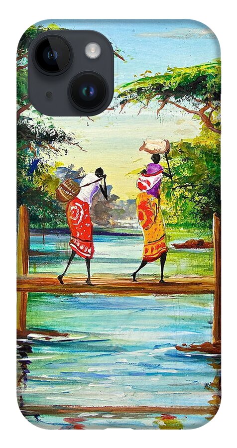 African Paintings iPhone 14 Case featuring the painting L 115 by Albert Lizah
