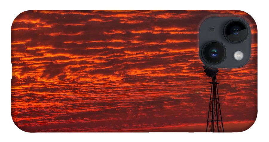 Kansas iPhone 14 Case featuring the photograph Sunset and Windmill by Rob Graham