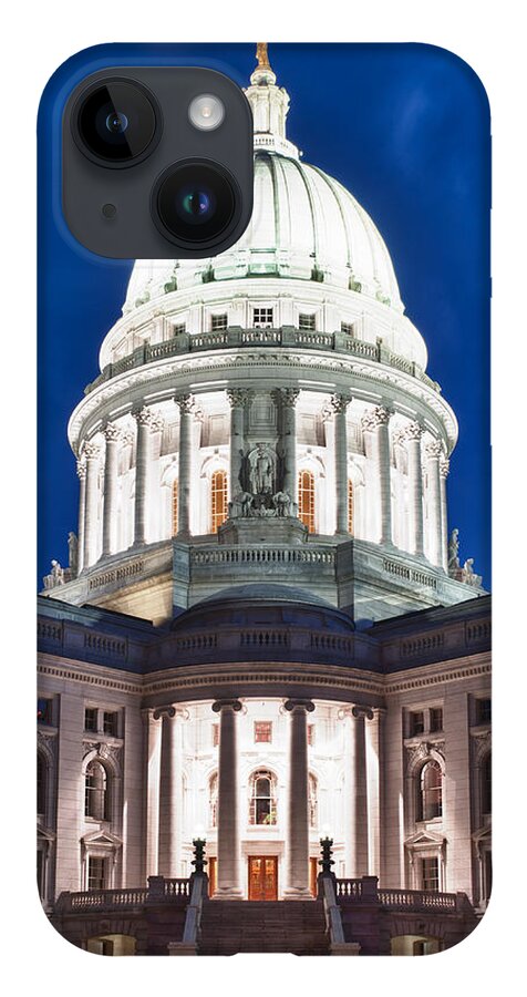 Clouds iPhone Case featuring the photograph Wisconsin State Capitol Building at Night by Sebastian Musial