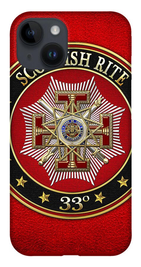 'scottish Rite' Collection By Serge Averbukh iPhone 14 Case featuring the digital art 33rd Degree - Inspector General Jewel on Red Leather by Serge Averbukh