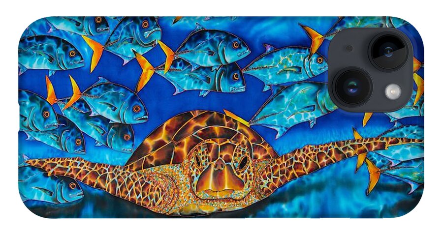 Turtle iPhone 14 Case featuring the painting Green Sea Turtle by Daniel Jean-Baptiste