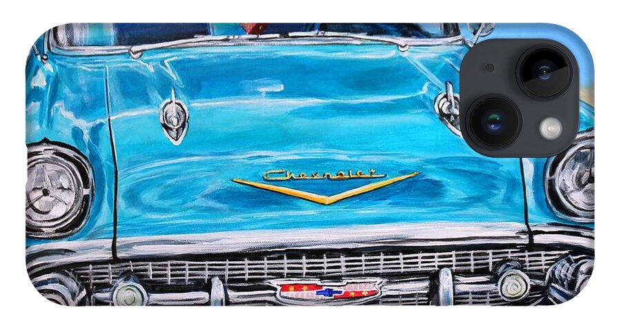 Chevy iPhone Case featuring the painting '57 Chevy Front End by Karl Wagner