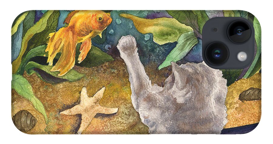 Cat Painting iPhone Case featuring the painting A Cat and a Fish Tank by Anne Gifford