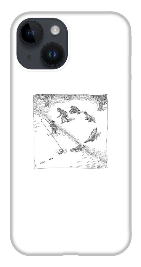 A Fisherman Wading In The Water  Catches A Fish iPhone Case