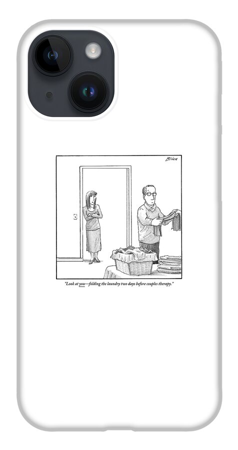 A Woman Stands In The Doorway Talking iPhone 14 Case