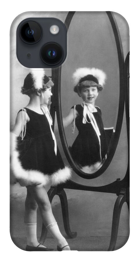 1035-692 iPhone 14 Case featuring the photograph A Young Girl In A Mirror by Underwood Archives