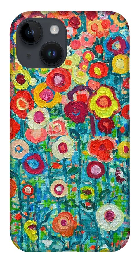 Abstract iPhone 14 Case featuring the painting Abstract Garden Of Happiness by Ana Maria Edulescu