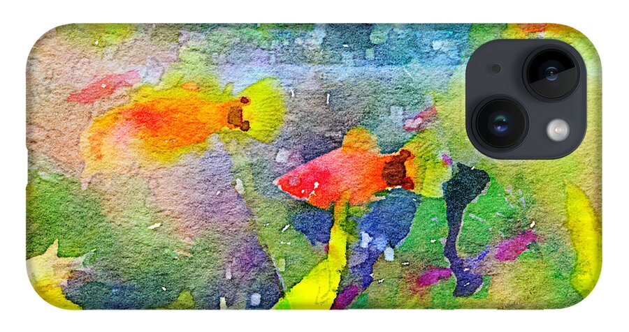 Abstract iPhone Case featuring the painting Abstract Goldfish Fish Bowl Aquarium Watercolor 1 by Beverly Claire Kaiya